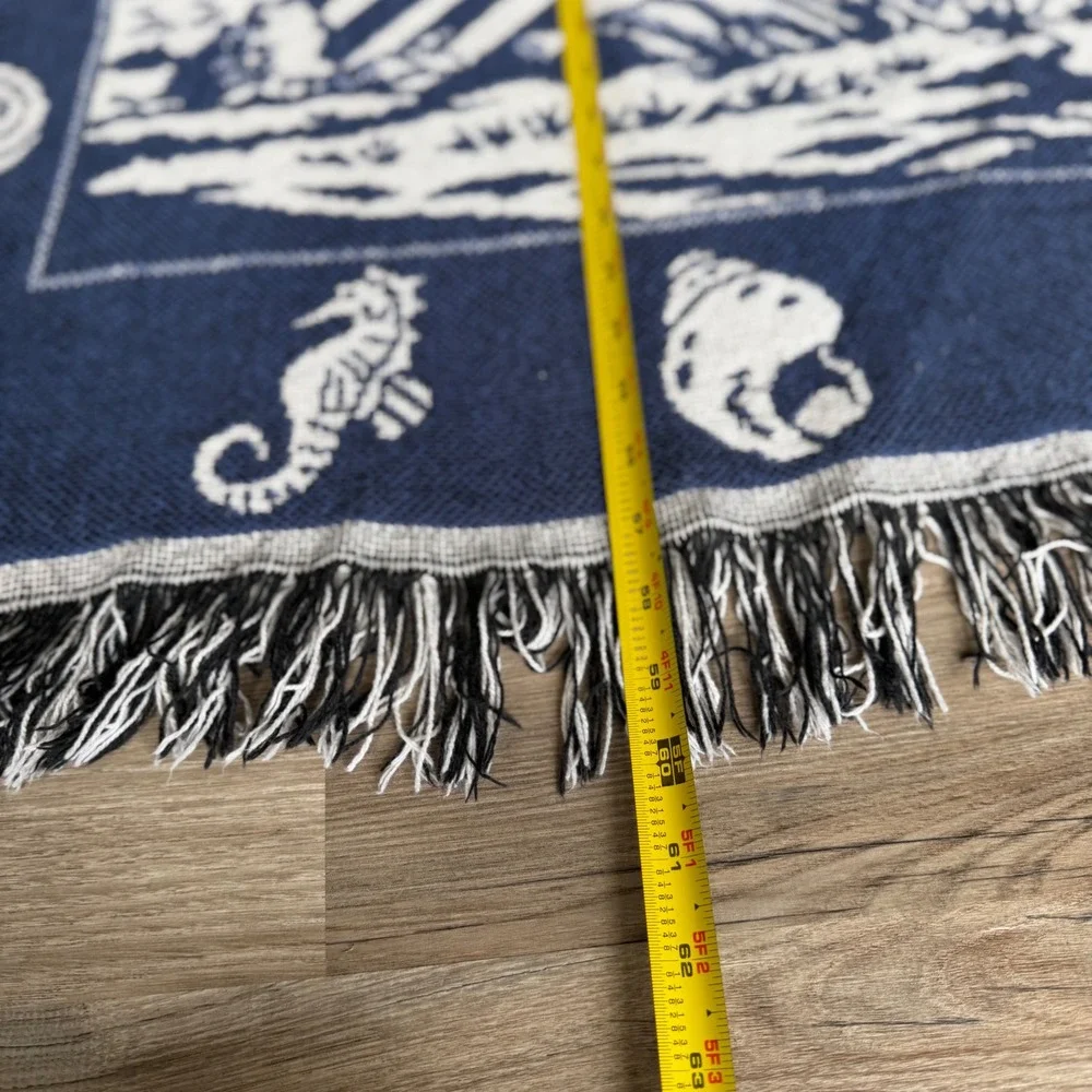 Crown Crafts Woven Tapestry Throw Blanket Lighthouse Nautical Navy Blue 60x46